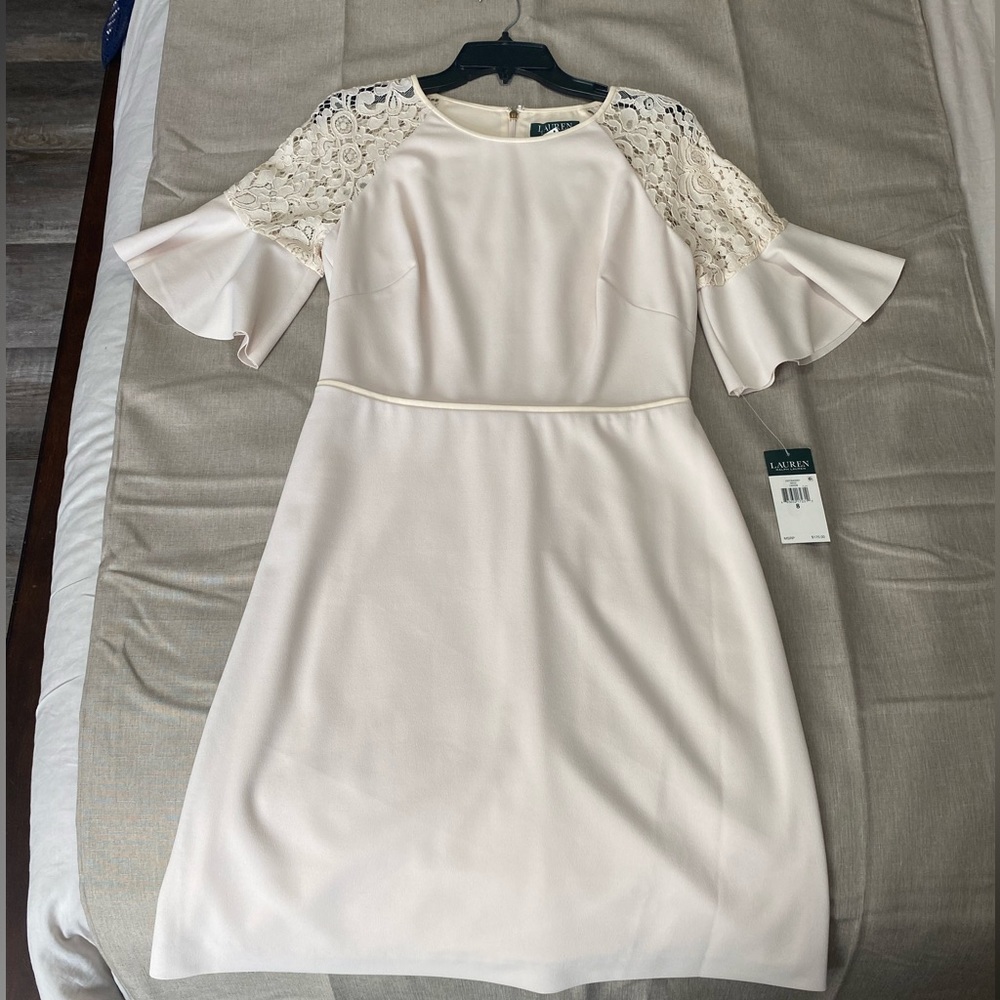Lauren Ralph Lauren Crepe Lace Trim Dress Size 8